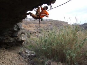 Roof climbing at cueva de arucas